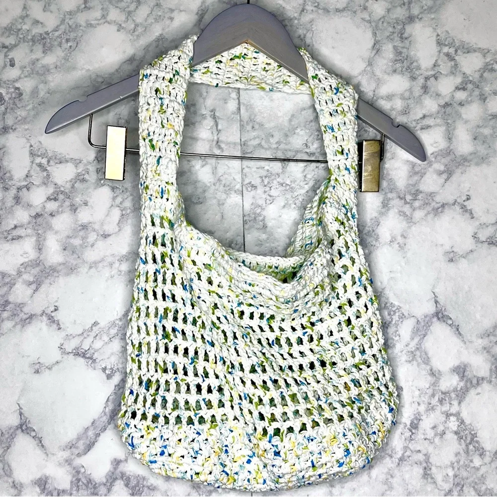 Handmade Crochet Market Beach Eco Friendly 100% Cotton Tote Bag PinkRainCloud